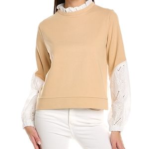 🌶REDUCED🌶 LEA & VIOLA mixed media sweatshirt tan & white